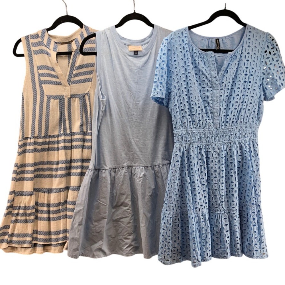 Babydoll Tiered Mini Dress Lot Womens Medium Blue White Chevron Stripe Italy